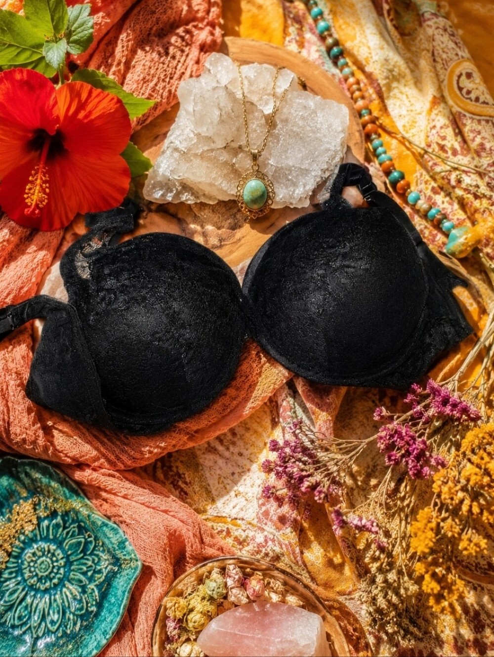 4/$15 Elegant Black Lace Bra Auden 34D Pushup Padded Adjustable Back Closure